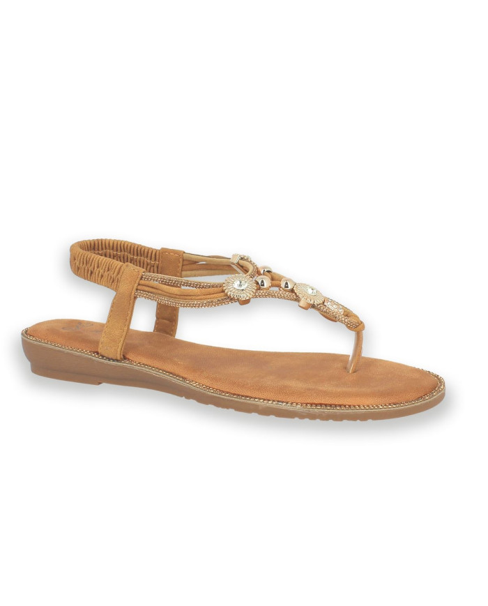 SANDALIA PLANA COMODA STRASS BROWN 