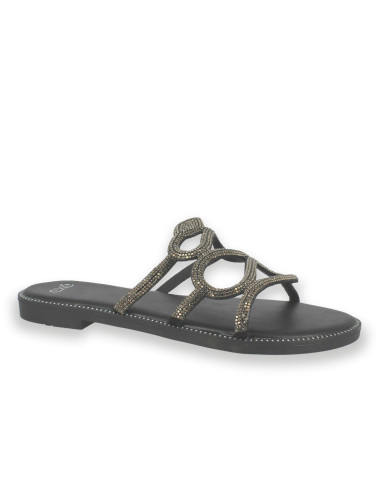 SANDALIA PLANA STRASS BLACK 
