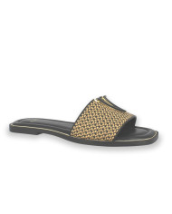 SANDALIA PLANA RAFFIA BLACK BEIGE 