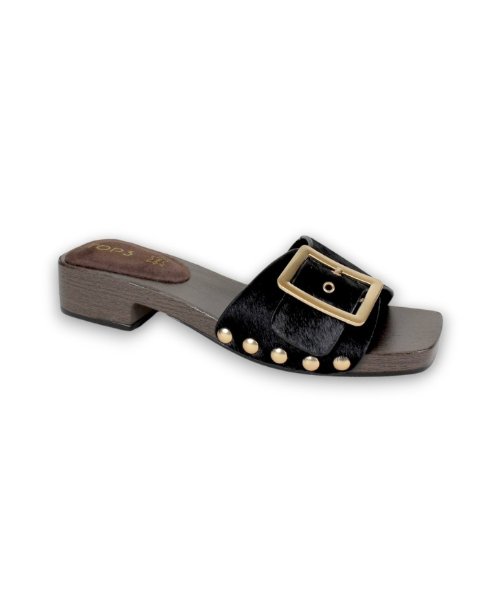 PALA HEB. PIEL PONY LISO MADERA NEGRO